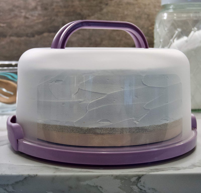 Top Shelf Elements Round Cake Carrier Two Sided Cake Holder Serves as Five Section Serving Tray, Portable Cake Stand Fits 10 inch Cake, Cake Box Comes With Handle, Cake Container Holds Pies (Lilac) - Image 2